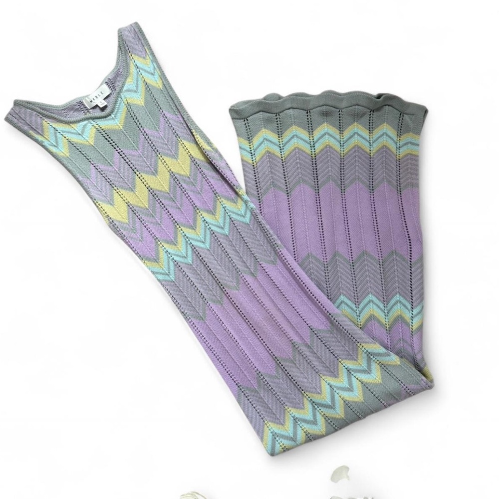 MARBLE Lavender, Gray, Mint & Yellow 100% cotton Maxi Dress